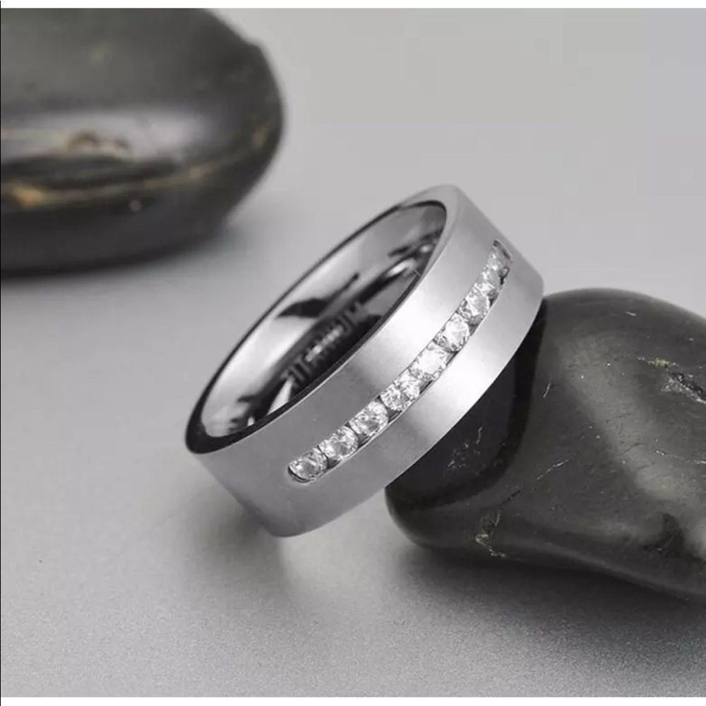 8MM Stainless Steel Titanium Studded Ring - Picture 3 of 6